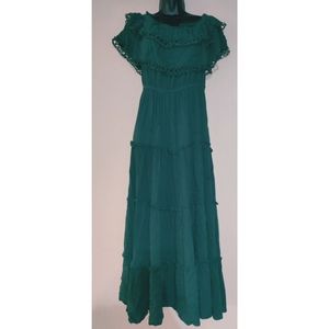 Mable Navy Green Ruffle Off the Shoulder Maternity Dress